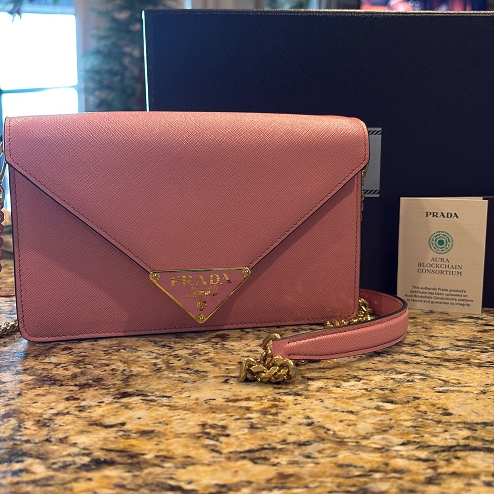 Prada Pink Saffiano Chain Shoulder Bag